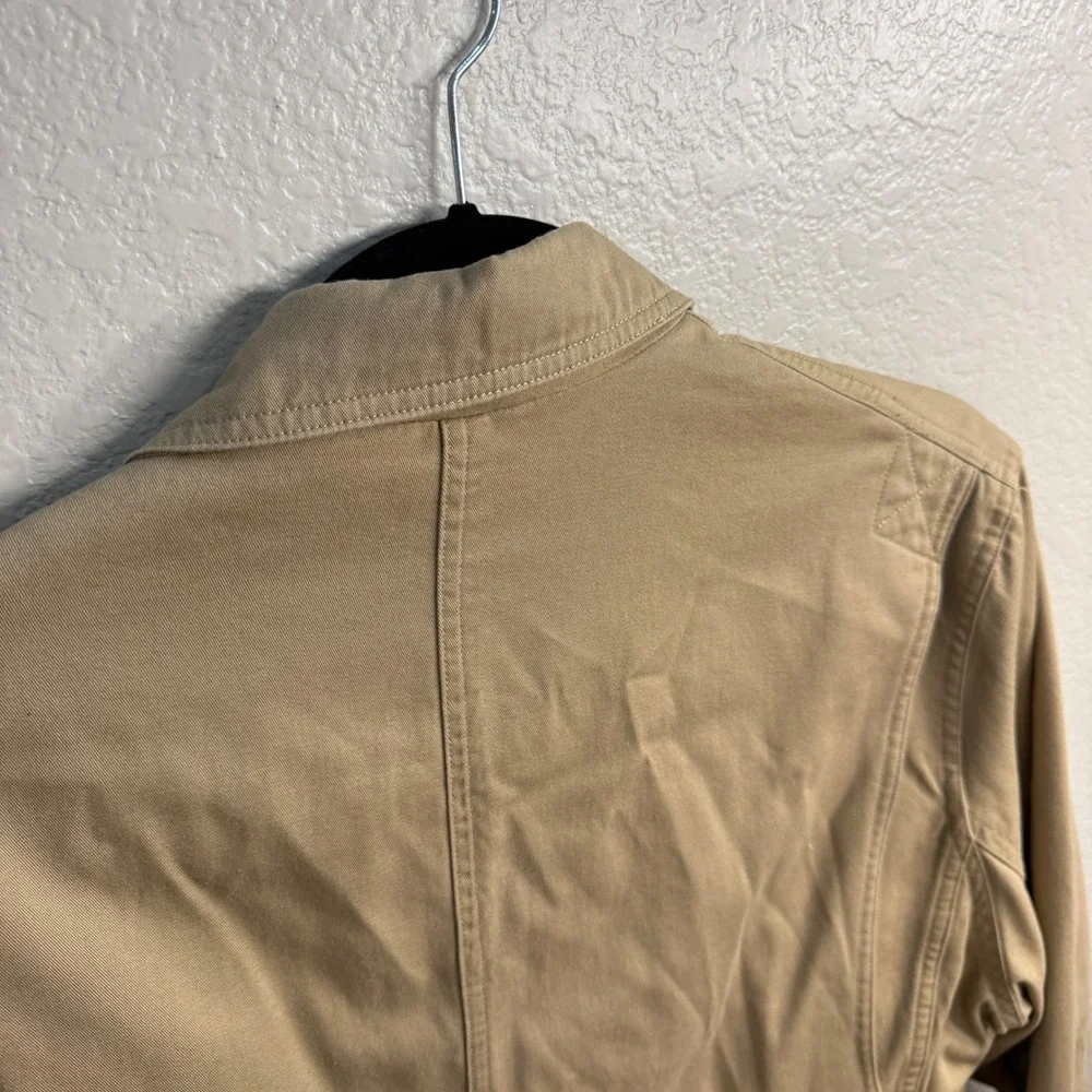 Duluth Trading Co Mens 2XL Khaki Cotton Canvas Blazer Chore Coat Elbow Patches